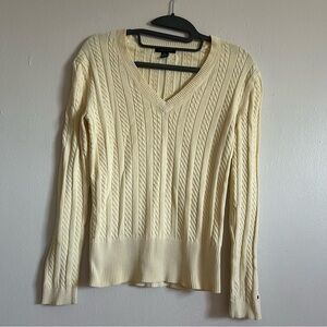 Tommy Hilfiger Preppy Cable Knit Tennis Sweater, Yellow, Size: S/P